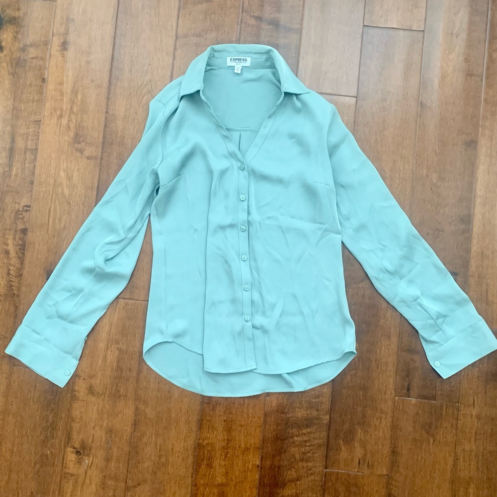 Express Womens Mint Button-Up Blouse